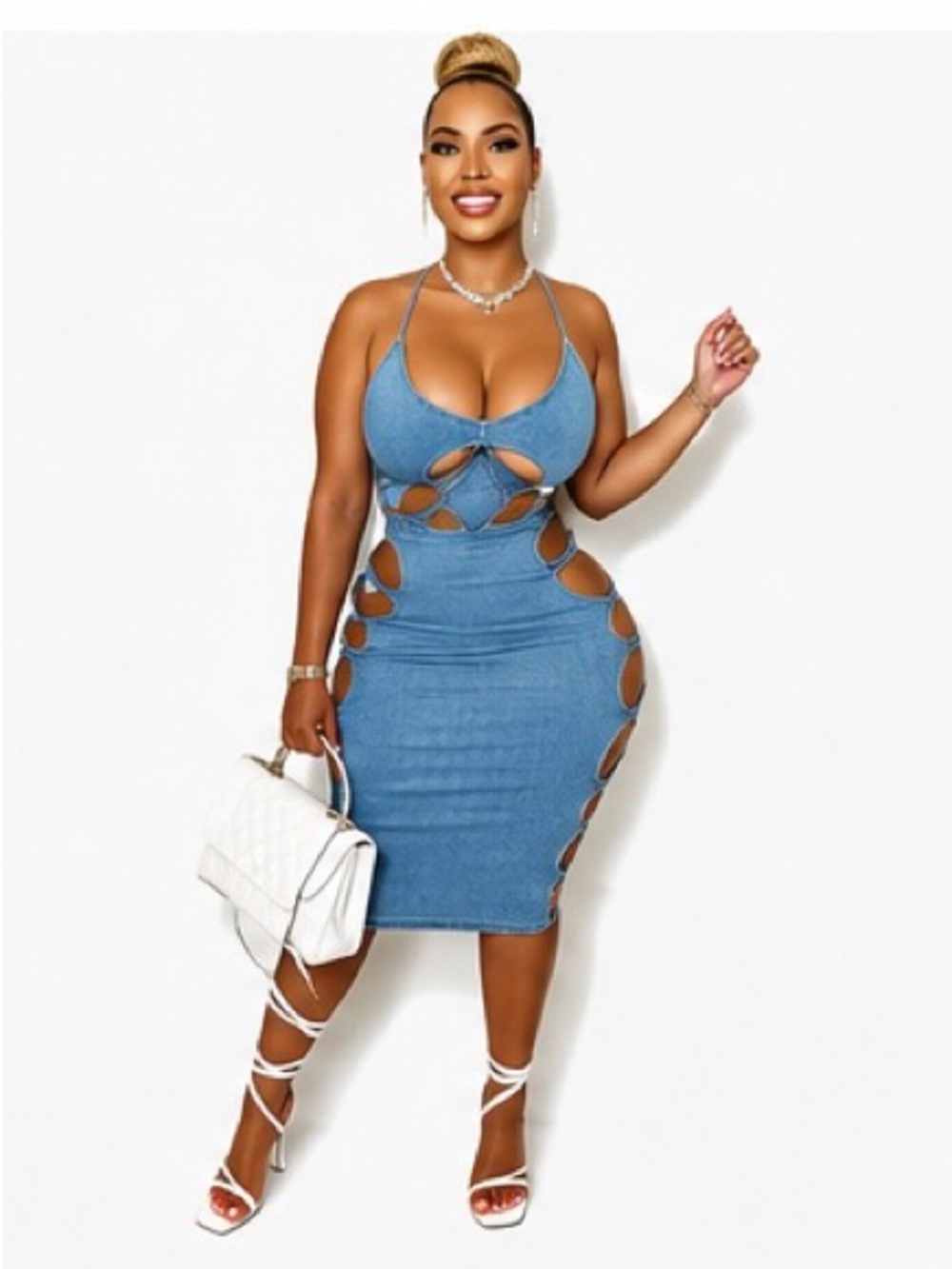 Cutout Halter Bodycon Mini Dress in Blue
